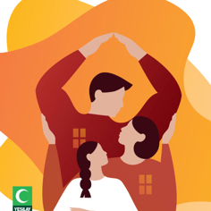 Çizimde bir kız çocuğu, küt saçlı bir kadın ve bordo kazaklı adam art arda durarak üç katlı bir evi temsil etmiş. Geride, arkası dönük duran adam, ellerini çatı gibi tutarak başının üzerinde, yukarıda birleştirmiş. Ortada duran kadın sırtını adama yaslamış, adamın kollarını tutuyor.. Örgülü saçlı kız, sırtını kadının sağ göğsüne yaslayıp başını ona çevirmiş. Onun sağ göğsündeki pencere birinci kat, kadının sol göğsündeki pencere ikinci kat, adamın sol kürek kemiğindeki pencereyse üçüncü kat konumunda.